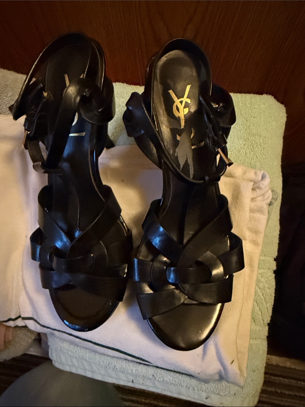 Saint Laurent Black Leather Knot-Strap Heels